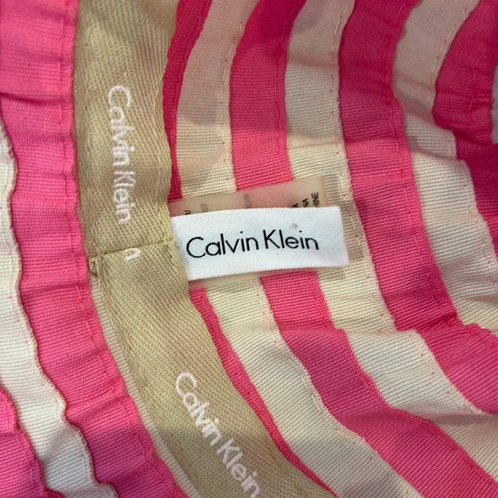 Calvin Klein Pink and Cream Striped Wide Brim Sun Hat